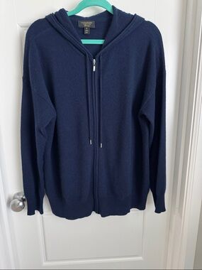 Admiral Navy Cashmere Zip Up Hoodie Cardigan Sweater